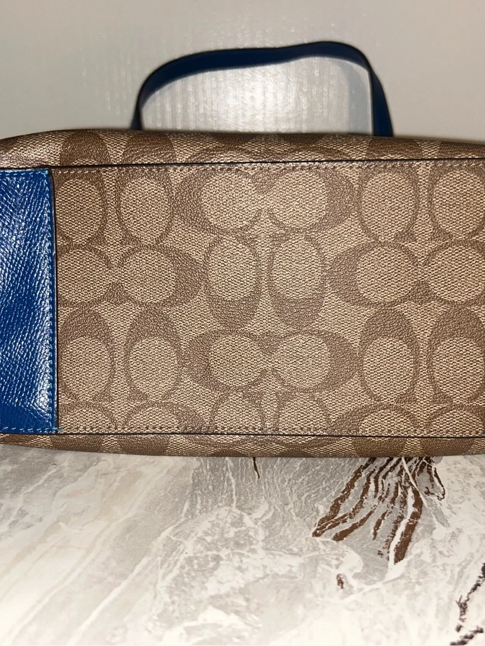Coach Signature Canvas Zip Top Brown Blue Tote